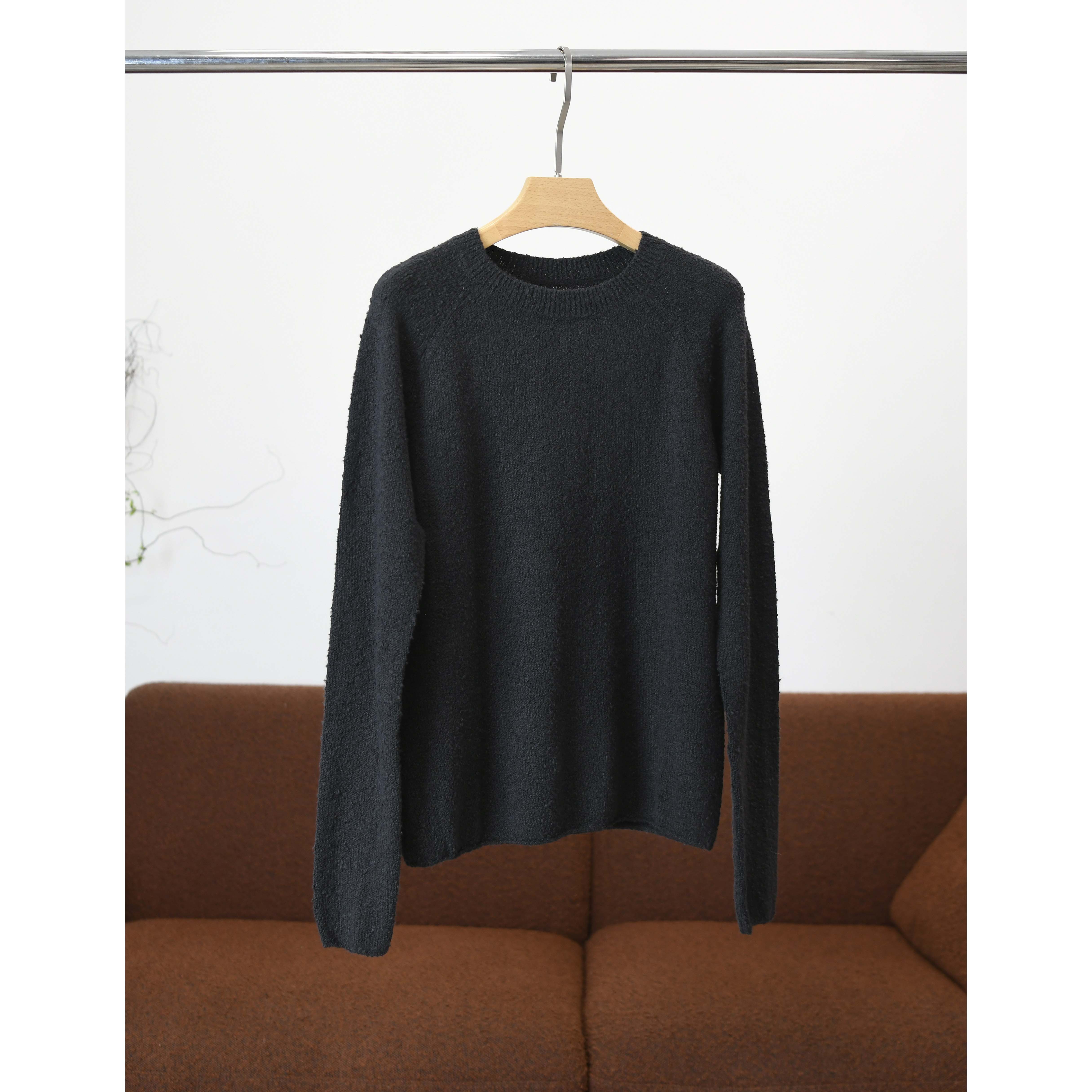 【颖颖家】进口长绒棉 雪绒球肌理感圆领罗纹套头针织衫毛衣W1493