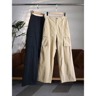 裤 日系密织精梳棉立体贴袋半松紧腰宽松直筒工装 W2016 颖颖家