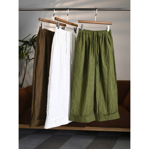 【颖颖家】素衣云皱匹马棉金属光感松紧腰抽绳阔腿九分裤W2090