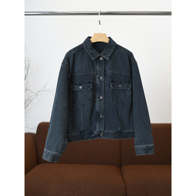 【颖颖家】复古做旧土耳其纯棉翻盖口袋落肩牛仔外套 宽松 W1410