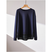 假两件上衣 日系休闲风 下摆格子拼接宽松长袖 圆领卫衣女 W381