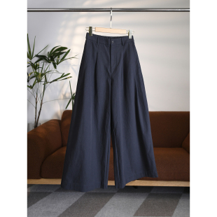进口高支高密棉半松紧中高腰压褶阔腿裤 老粉闭入 W1975 颖颖家