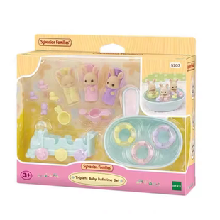 森贝儿家族牛奶兔三胞胎洗澡套装女孩过家家仿真玩具玩偶公仔礼物