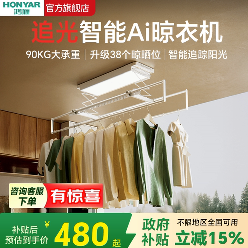 鸿雁电动晾衣架家用隐形阳台