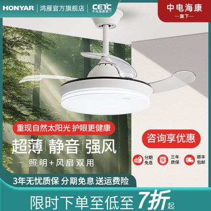 鸿雁照明风扇灯现代简约吊灯客厅卧室餐厅led灯家用电扇灯具