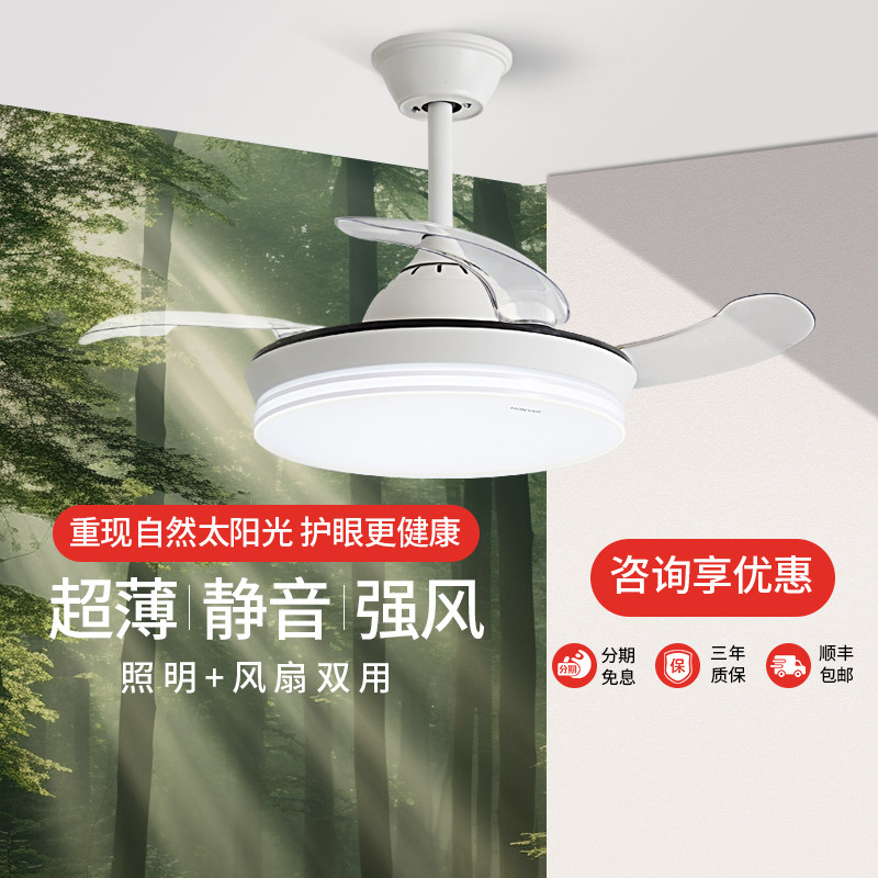 鸿雁照明风扇灯现代简约吊灯客厅卧室餐厅led灯家用电扇灯具