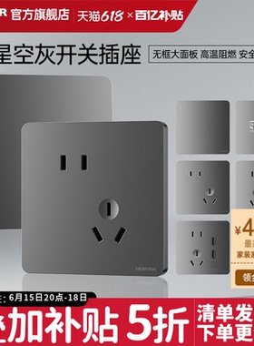 鸿雁86型开关插座面板多孔家用暗装一开五孔插座带开关面板X5灰色
