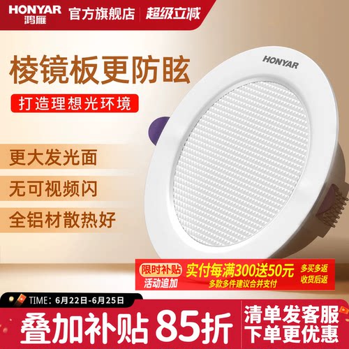鸿雁全铝客厅筒灯射灯嵌入式家用