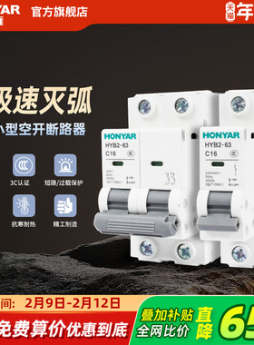 鸿雁空气开关断路器小型1p32a家用2p总闸开关过载保护器电气控制
