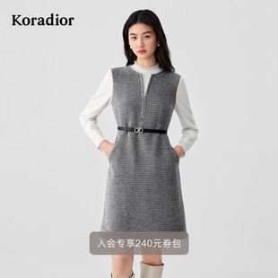 珂莱蒂尔2025冬新款 miu系小a型羊毛呢假两件千金风连衣裙