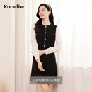 Koradior珂莱蒂尔气质香风粗花呢假两件拼接连衣裙女中长款 冬新款