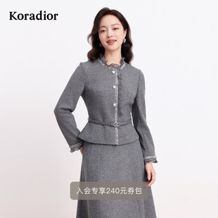 修身 香风复古通勤短款 开扣羊毛呢外套女 法式 珂莱蒂尔冬季