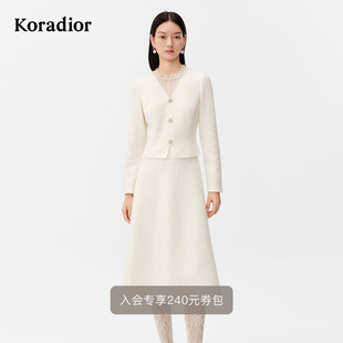 假两件法式 修身 气质绵羊毛亮片绣连衣裙 新款 珂莱蒂尔2025年冬季