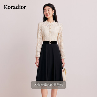 珂莱蒂尔早秋法式 连衣裙女 优雅气质减龄拼接蕾丝长袖