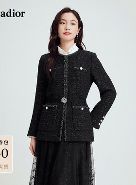 珂莱蒂尔秋季款气质通勤无领羊毛呢修身利落可通勤香风外套女