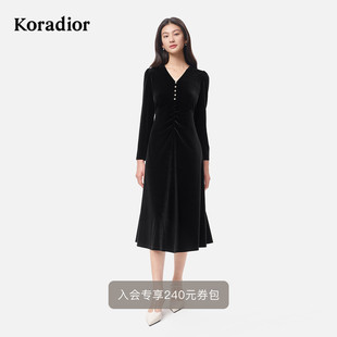 礼服款 丝绒气质长袖 连衣裙女 新款 珂莱蒂尔2025年秋季