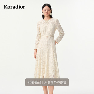 设计感优雅蕾丝镂空收腰长袖 法式 连衣裙女 新款 珂莱蒂尔2026年春季