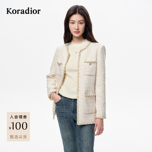 珂莱蒂尔2025秋季新款气质名媛香风绵羊毛粗花呢短款外套女上衣