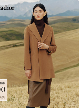 【瑰丽大衣】珂莱蒂尔冬季款100绵羊毛双面呢系带收腰大衣女