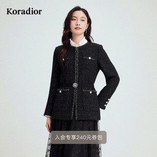 利落可通勤香风外套女 气质通勤无领羊毛呢修身 珂莱蒂尔秋季 款
