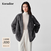 珂莱蒂尔2025年冬易搭老钱风鸡心领仿皮草大衣女士法式 保暖短外套