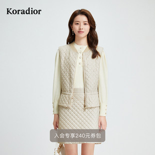 珂莱蒂尔秋季 气质通勤香风菱格棉服马甲背心外套女 款