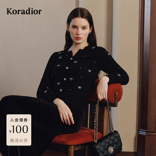 【星光针织】珂莱蒂尔2025年秋新款100绵羊毛毛衫蝴蝶结刺绣女