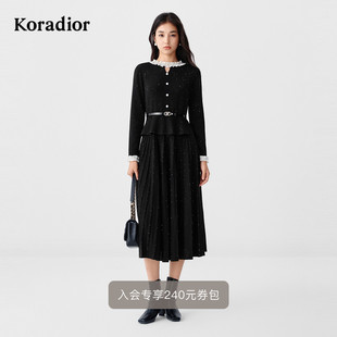针织连衣裙小黑裙女 假两件绵羊毛混纺法式 珂莱蒂尔2025年冬季 新款