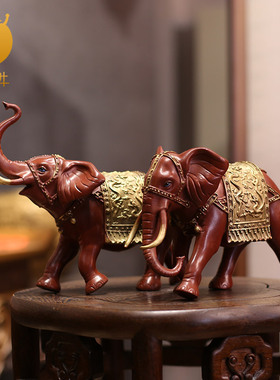 金蜗牛铜象一对客厅酒柜装饰摆件