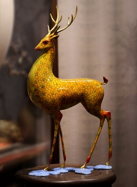 金螺鹿铜饰品客厅入口装饰品新中国风如意九色吉祥鹿办公室乔迁礼