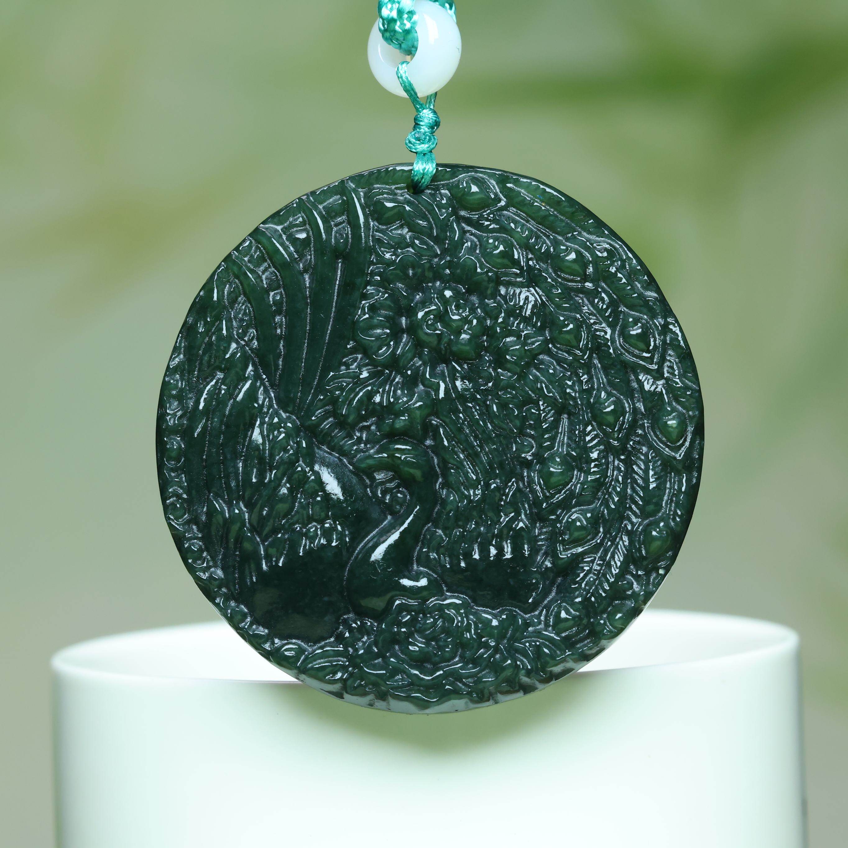 正品和田玉孔雀玉佩天然新疆老料黑墨绿青玉孔雀吊坠玉石挂件项链