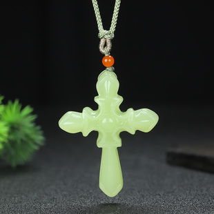 和田玉冰底黄口玉十字架项链平安玉佩十字架吊坠玉挂件男女钥匙扣