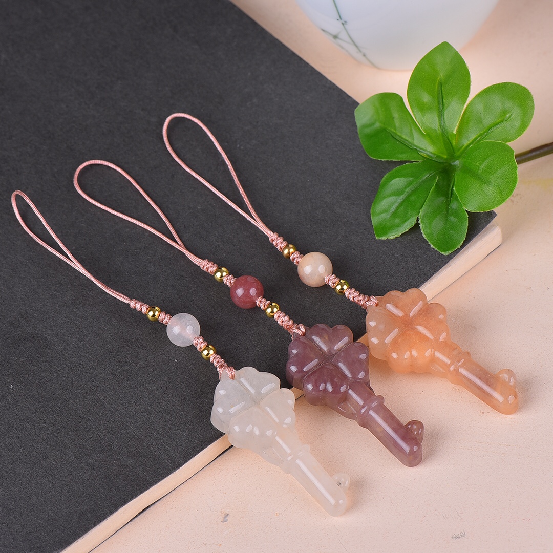 天然新疆金丝玉彩玉爱心钥匙吊坠一生锁爱男女款玉石手机链挂件