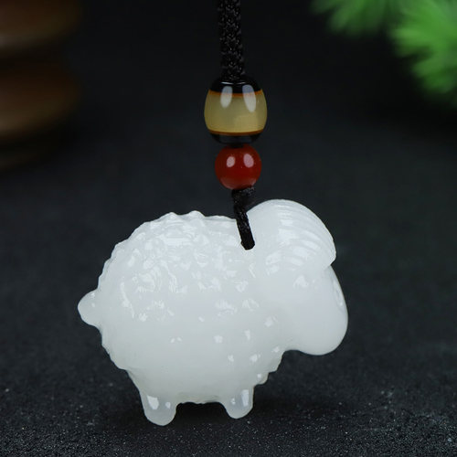 正品天然阿富汗白玉生肖羊吊坠