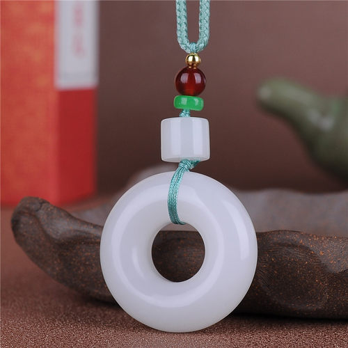 天然玉石面包圈吊坠羊脂白甜甜圈圆圈平安环平安扣挂件玉环项链坠