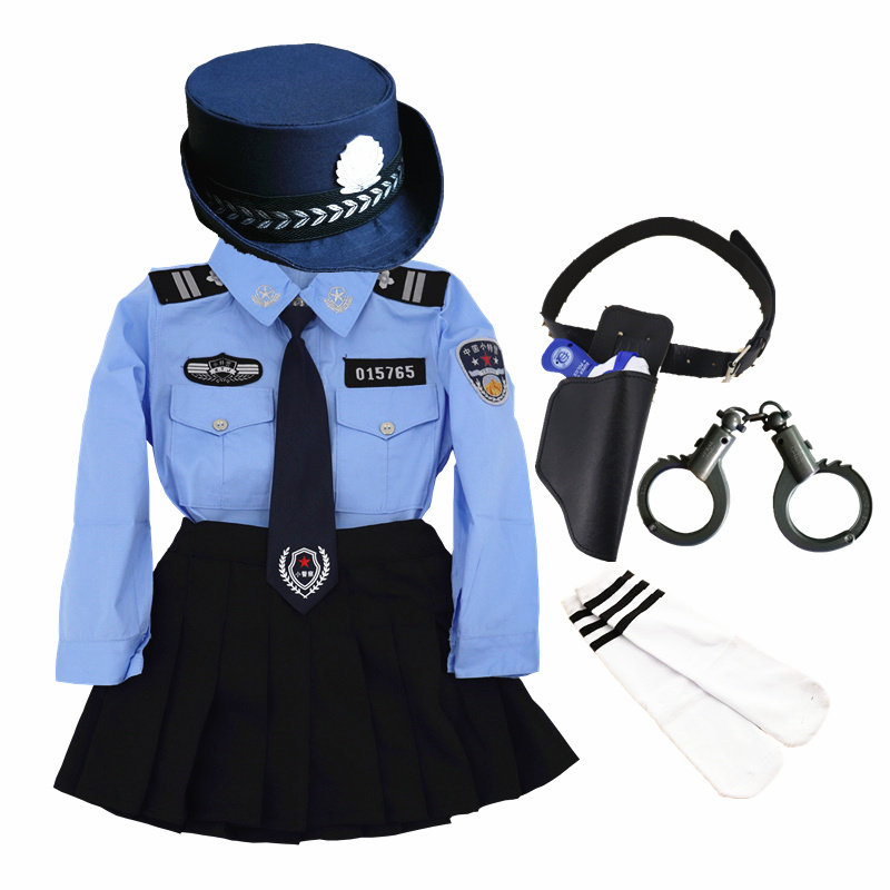 女童长袖短裙帽子黑猫警长检察官制服玩具套装交通六一角色扮演出