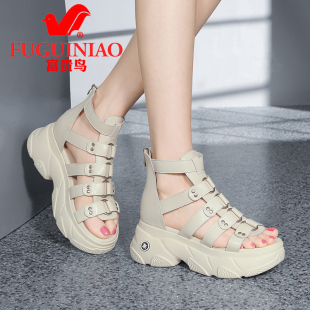 高帮松糕软底罗马老爹 2026新款 颜值富贵鸟厚底凉鞋 女真皮休闲夏季