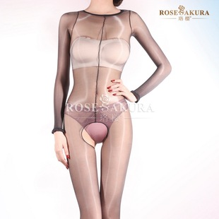 极光油亮连身丝袜诱惑性感长袖 连体衣闭裆