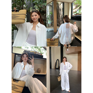 恬恬郑 老钱风白色长袖 Hitian 极简白月光 衬衫 女防晒套装