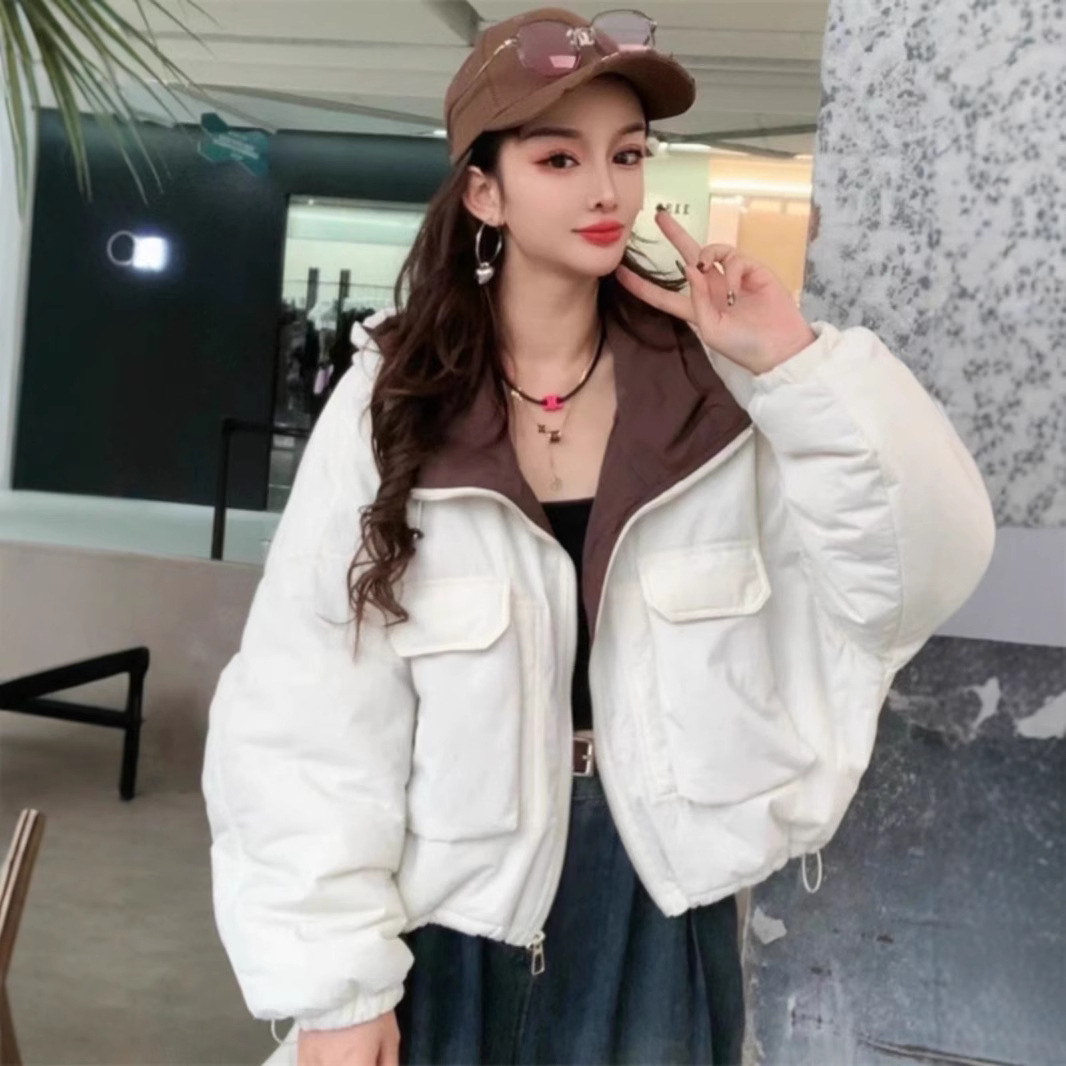 短款连帽保暖棉服女2024秋冬新款大口袋感小个子夹棉外套潮