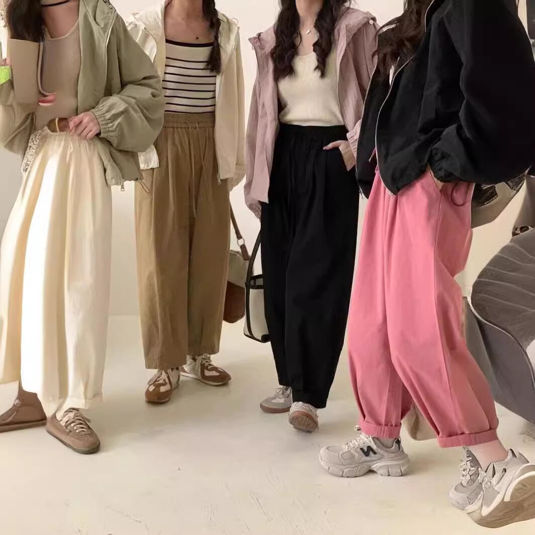 2024年春款休闲裤女松紧腰哈伦韩版裤子减龄长裤松紧腰学院风