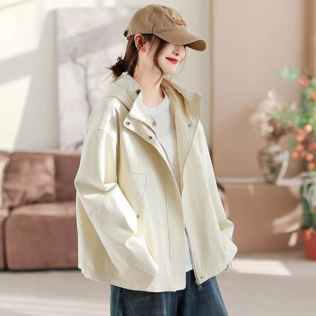 2026年春款外套宽松休闲韩版学院风连帽长袖新款外套工装上衣工装