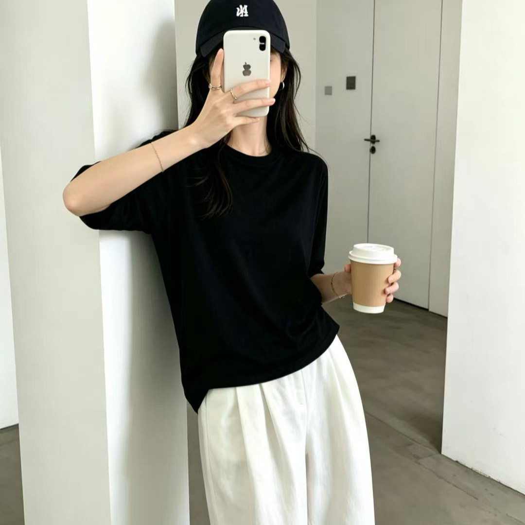 26年夏款T恤半袖女宽松休闲韩版天丝款面膜T亲肤薄款短袖新款上衣