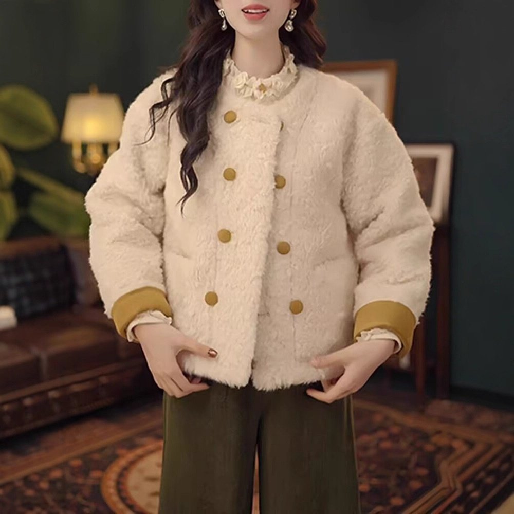 厂家直销小香风气质减龄防羊羔毛短外套25冬新小个子加厚毛毛棉服