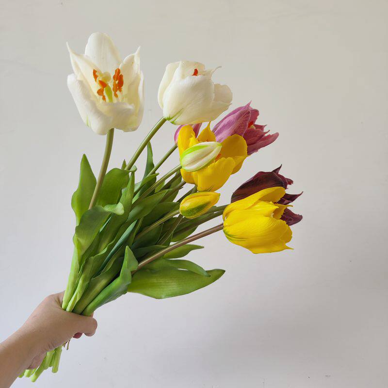 3头鹦鹉郁金香仿真花高档湿感假花摆设手捧花客厅卧室装饰摆件