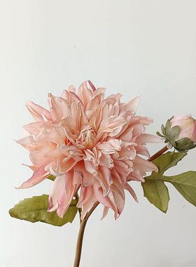 仿真花短枝油画 复古大丽花仿干花 单枝假花 绢花室内 花艺师插花
