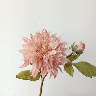 仿真花短枝油画 复古大丽花仿干花 单枝假花 绢花室内 花艺师插花