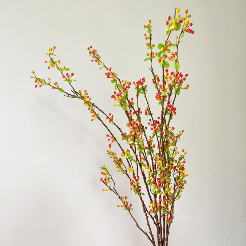 新多叉橘黄色荆棘果仿真果子枝家居饰品火棘果山野塑料花发财果品