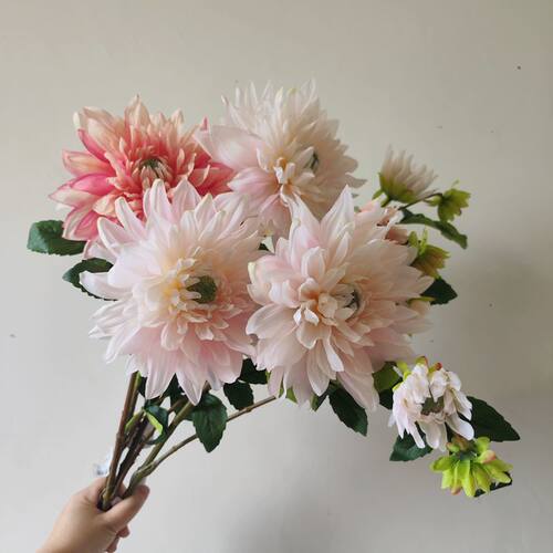 春色高质仿真花 大丽花 单支样板间家居玄关插花 粉色 酒店装饰花