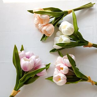 高档PU郁金香仿真花束北欧ins风客厅桌面摆件假花房间装饰花绢花